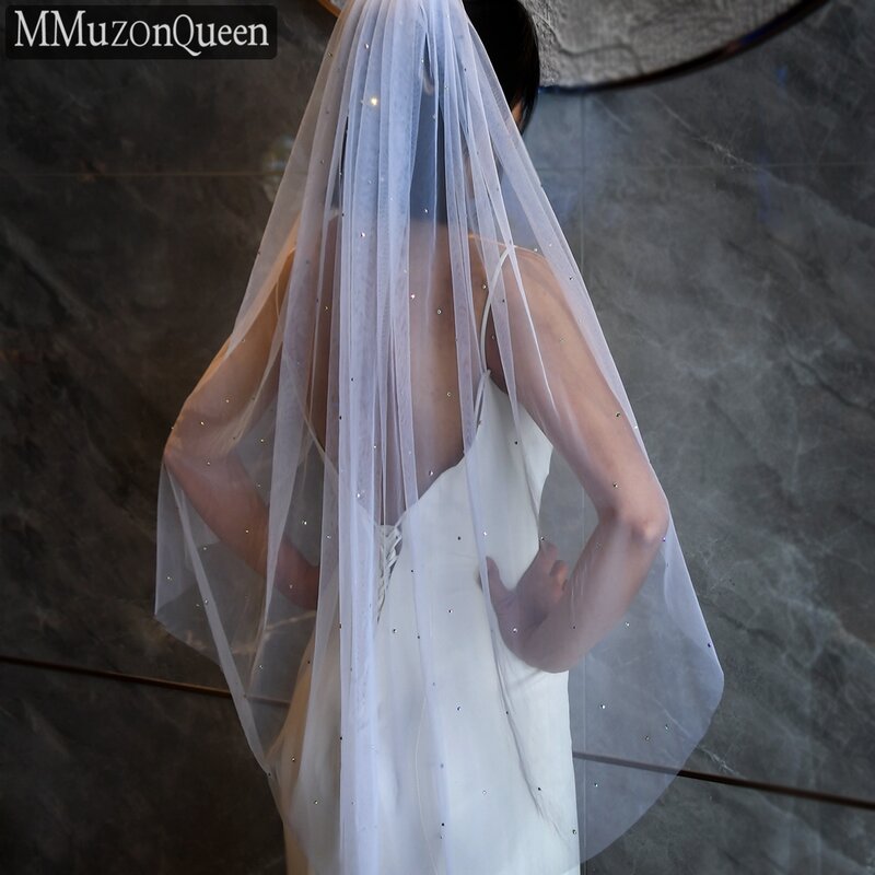Бриллиантовая свадебная фата MMQ M34A с красочной искусственной невесты, тонкая свадебная фата, однослойная с гребнем, блестящая женская Фата novia2024