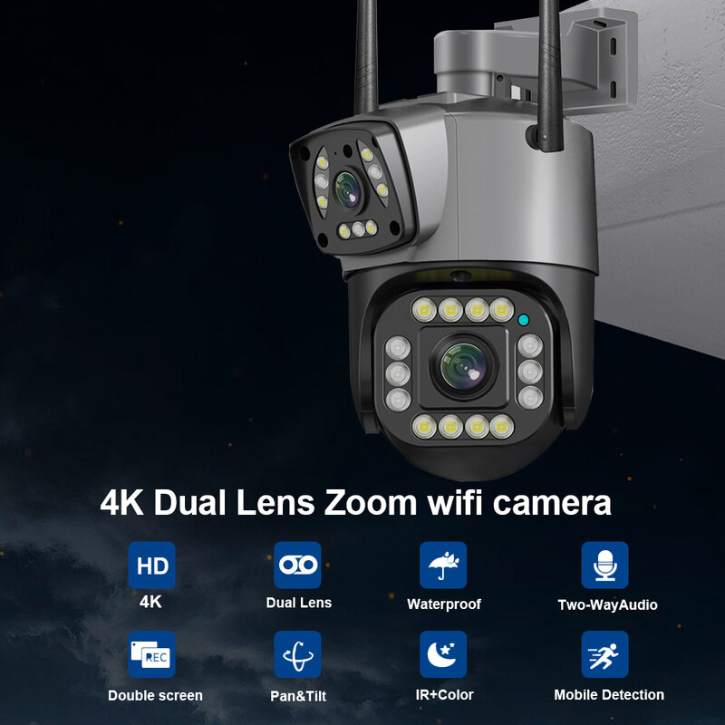 LLSEE ، V380 Pro ، كاميرا CCTV واي فاي ، 4K ، 8MP ، كاميرا مراقبة خارجية ، تتبع حركة IA ، رؤية ليلية ملونة ، IP66 مقاوم للماء