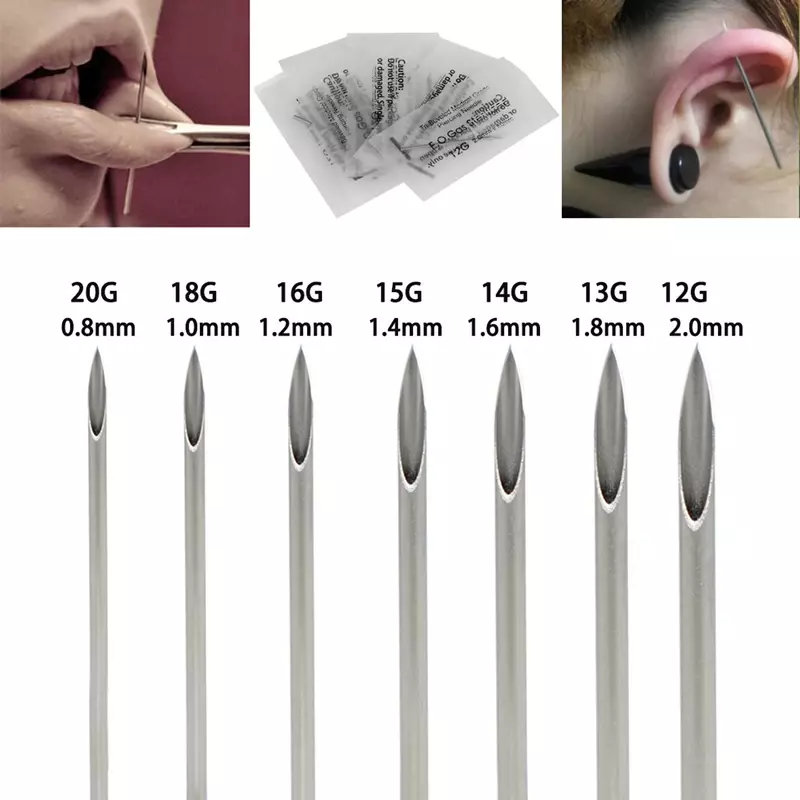 100PCS/Box Disposable 316 Steel Piercing Puncture Needles For Navel Nipple Ear Nose Lips Tattoo Supplies Kit Body Piercing Jewel