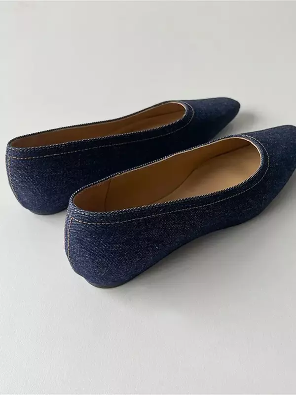 Женская джинсовая обувь, простые универсальные туфли с квадратным носком, Новая повседневная обувь на плоской подошве, 2024