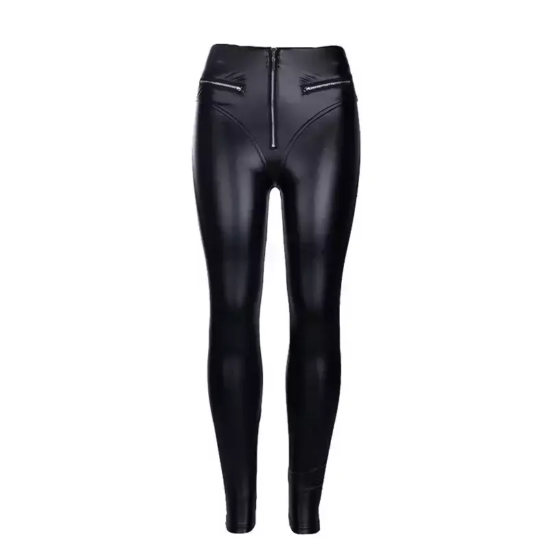 Calças góticas de couro com zíper para mulheres, calças de cintura alta, leggings retas e sensuais, calças retrô de rua, calças de motocicleta, YXQ02