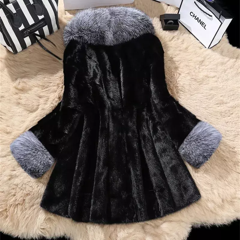 Woman Winter Fox Fur Collar Fur Coat 2024 New Mid-length Mink Fur Slim Fit Temperament Large Size Fashion Coat Women Clothes