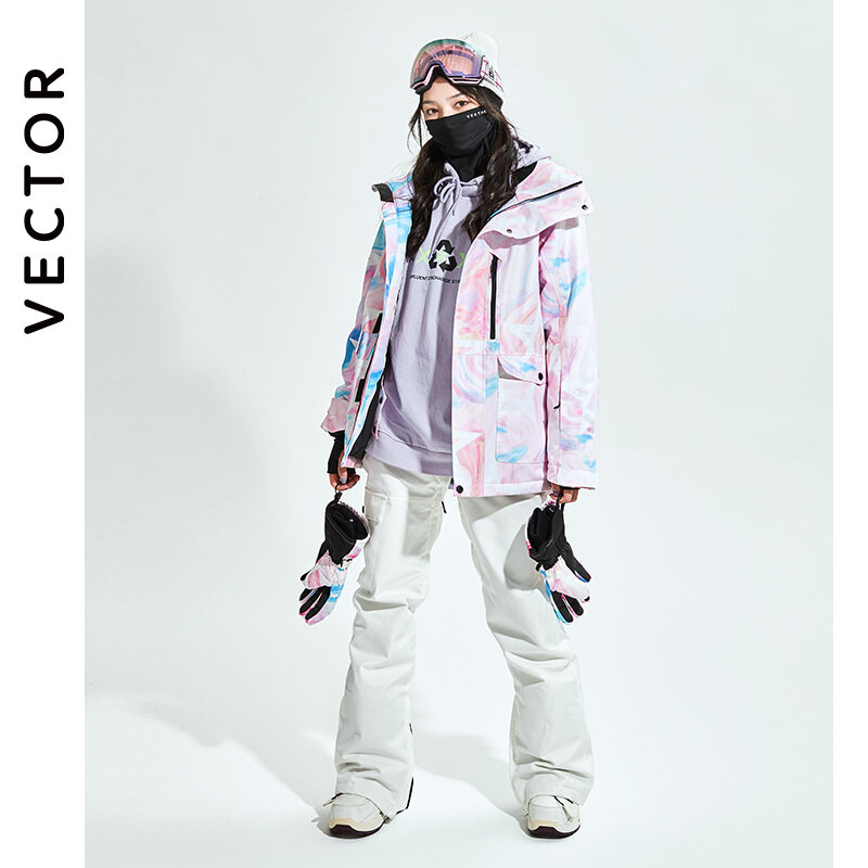 Jaket Ski Pria Wanita Vektor Celana Ski Celana Panjang Mantel Ski Snowboard Olahraga Luar Ruangan Tahan Angin Hangat Musim Dingin