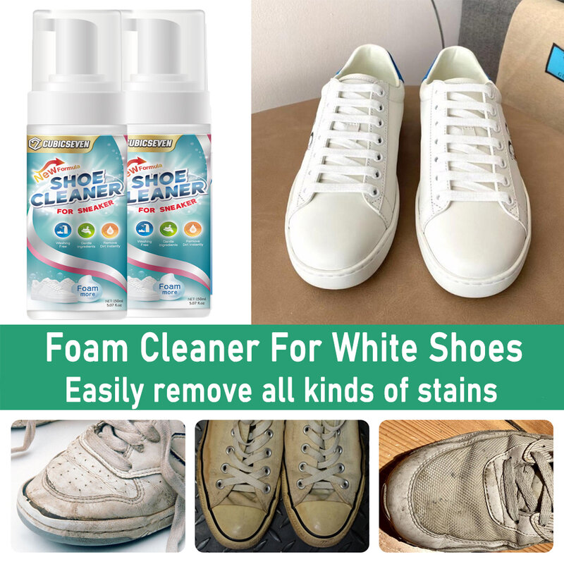 Cubicseven 150ml blanchissant pour chaussures blanchissant rafraîchissant polissage blanc chaussures nettoyage mousse blanc chaussures nettoyant outils de nettoyage Sneaker Care