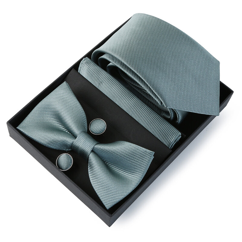 Tie Set For Men Necktie 7.5cm Solid Color Necktie For Men Luxury Suit Bowtie Pocket Square Cufflinks Bow Tie Wedding Gift Cravat