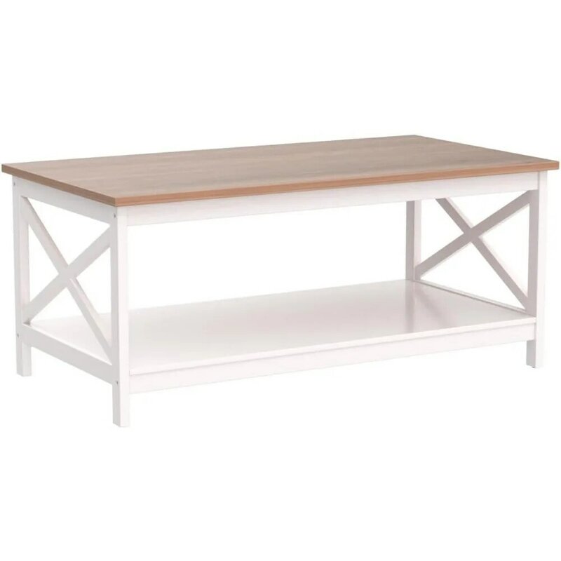 Coffee Table - Modern Coffee Tables with Storage for Living Room Shelf 2 Tiers, Farmhouse Coffee Table Set