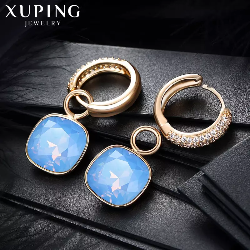 Xuping-Boucle d'oreille en cristal plaqué or exquis pour femme, bijoux de charme, forme carrée, cadeau de luxe, A00606258