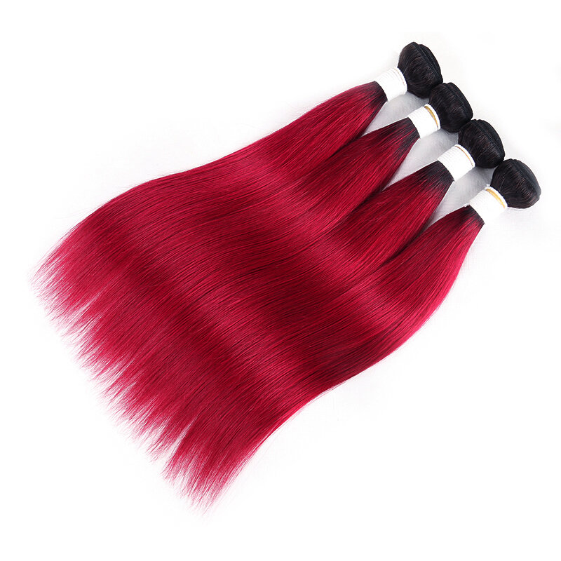 บราซิลตรงผม1B 99J/Burgundy Red Ombre Human Hair สาน Remy Hair Extension สามารถซื้อ1/3/4 PCS
