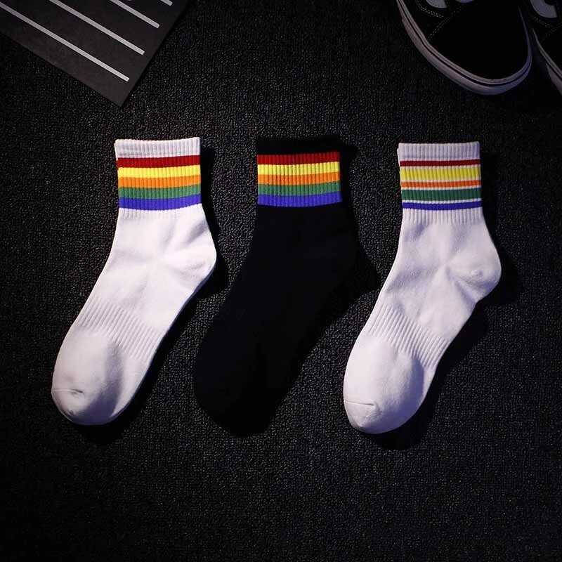 Calcetines cortos deportivos de algodón para hombre y niña, calcetín Vintage, ropa de calle informal, color blanco y negro