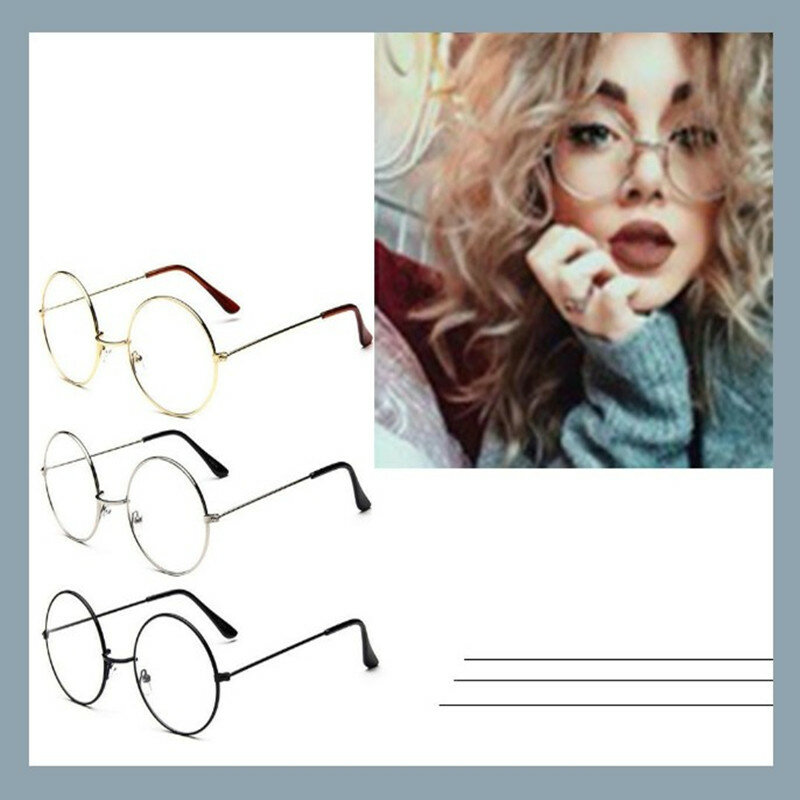2022 대형 대형 라운드 메탈 클리어 렌즈 안경, 금속 프레임, 투명 렌즈, 남녀공용 원형 안경, 신제품