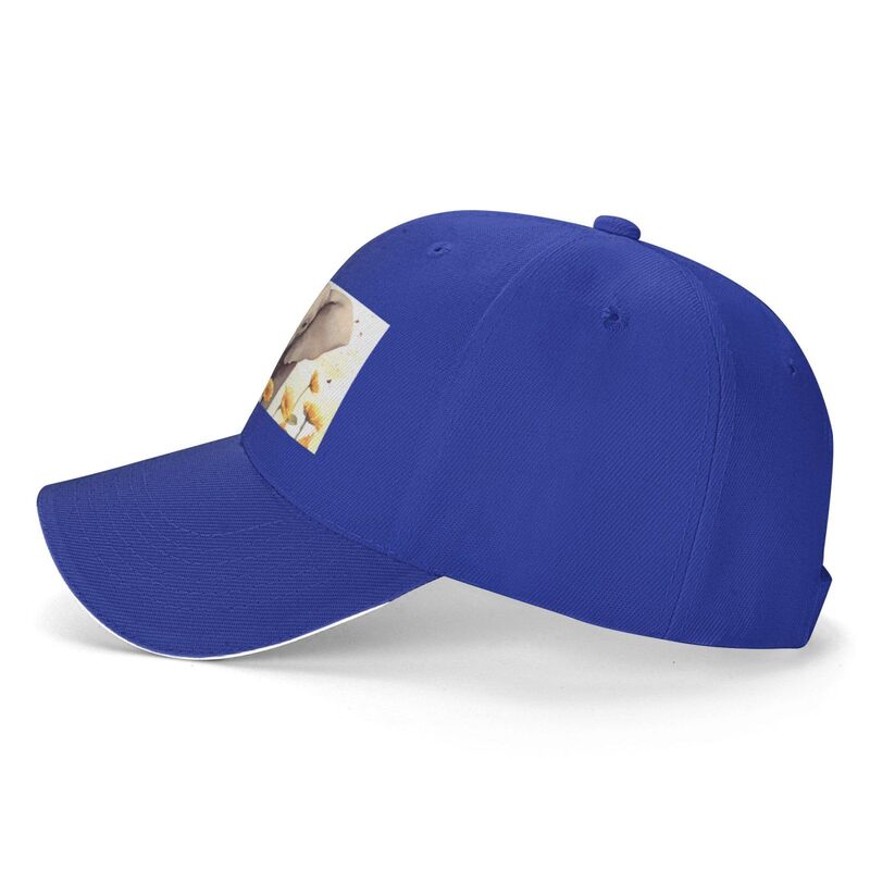 男性と女性のための調節可能な野球帽,象とヒマワリのプリントが施された調節可能な野球帽,ブルーカラー
