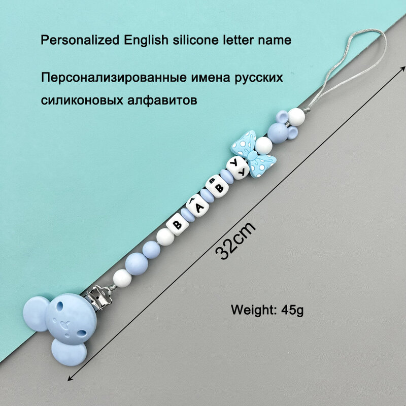 Spersonalizowane litery nazwa dziecko silikonowe Cartoon klips smoczka łańcuchy gryzak wisiorki smoczek dla niemowląt Kawaii gryzak prezenty