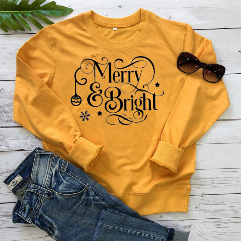 Merry and Bright Christmas Sweatshirt for women Jumper Ladies Quality Summer Women Graphic Environment Tee Top Streetwear y2k
