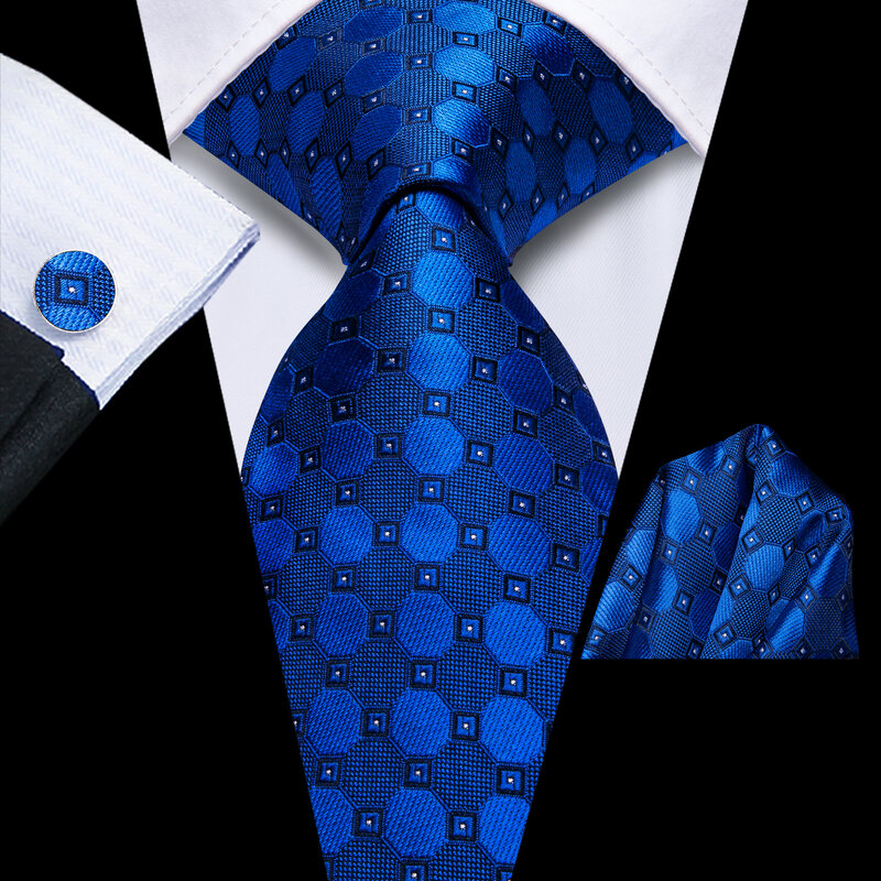Hi-Tie Polka Dot Royal Blue projektant elegancki krawat dla mężczyzn moda marka wesele krawat Handky spinki do mankietów hurtownia biznes