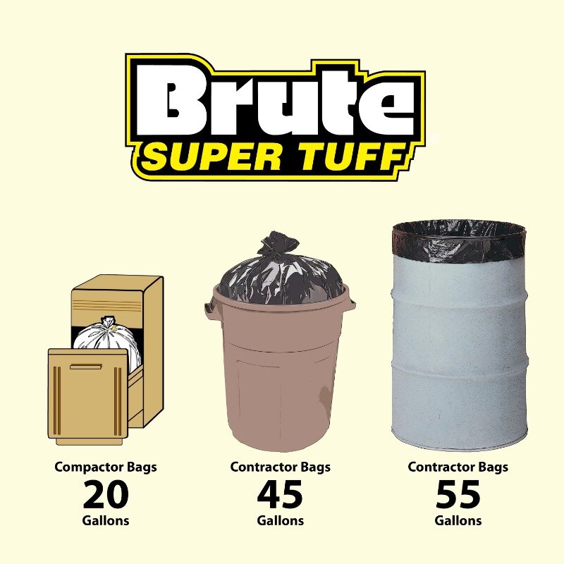 Brute Super Tuff Contractor bolsas de basura, 55 galones, 20 bolsas