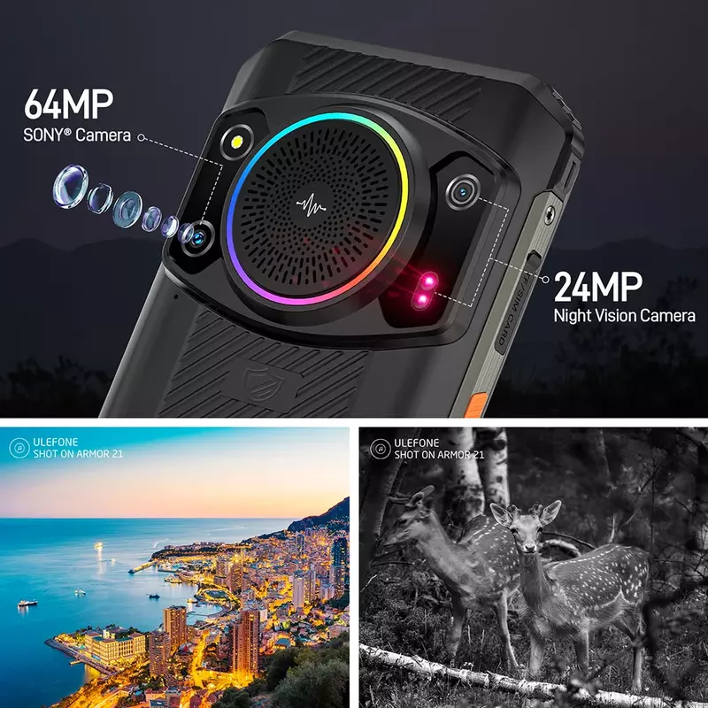 Ulefone Armor 21 Rugged Smartphones Octa Core 16GB+256GB 6.58Inch Night Vision 64MP Camera 9600mAh Android 13 Moblie Phone NFC