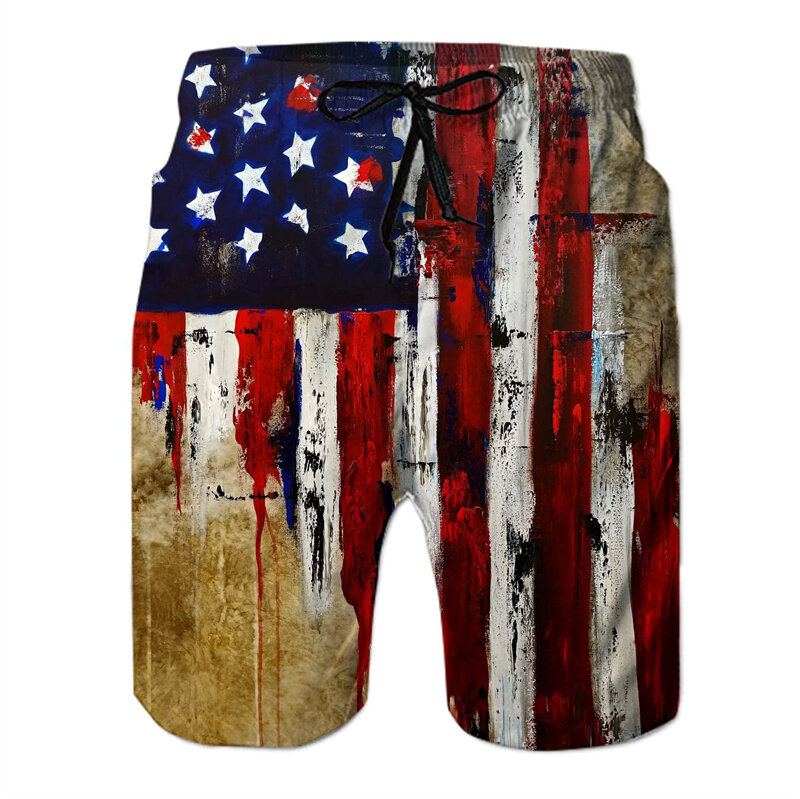 Pantalones cortos de playa con estampado 3d de bandera de EE. UU. Para hombre y niño, Shorts de tabla de Surf de verano, pantalones cortos de calle, bañadores de natación informales con cordón