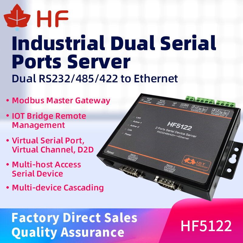 Convertidor IOT Serial a Ethernet FreeRTOS, transmisión de 2 puertos, servidor Serial, modbusrtu HF5122RJ45 RS232/485/422 a módulo tcp
