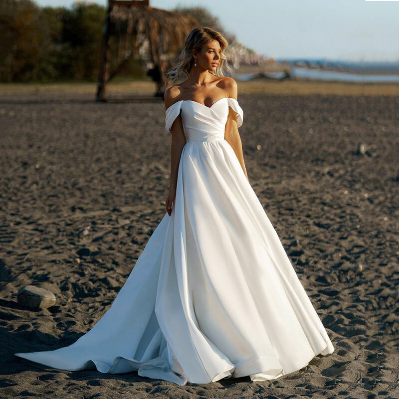 Vestido de casamento feminino fora do ombro na praia, vestido simples linha A, vestido de noiva sexy, 2022