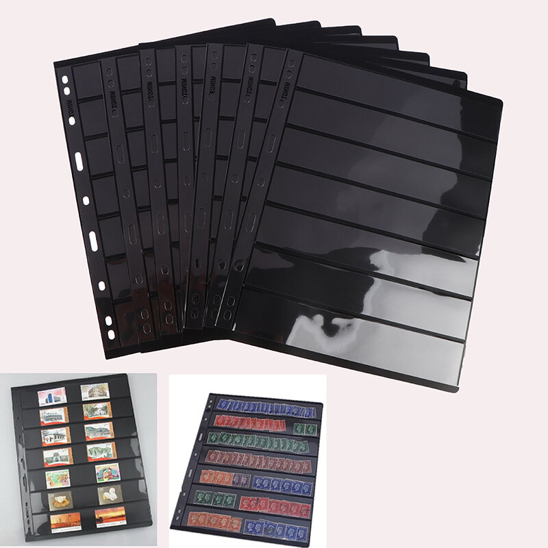 10Pcs Postage Stamp Album Pages Coin Collection Stamps Holder 7 Grid Loose-leaf Stamp Book Banknotes Accessories