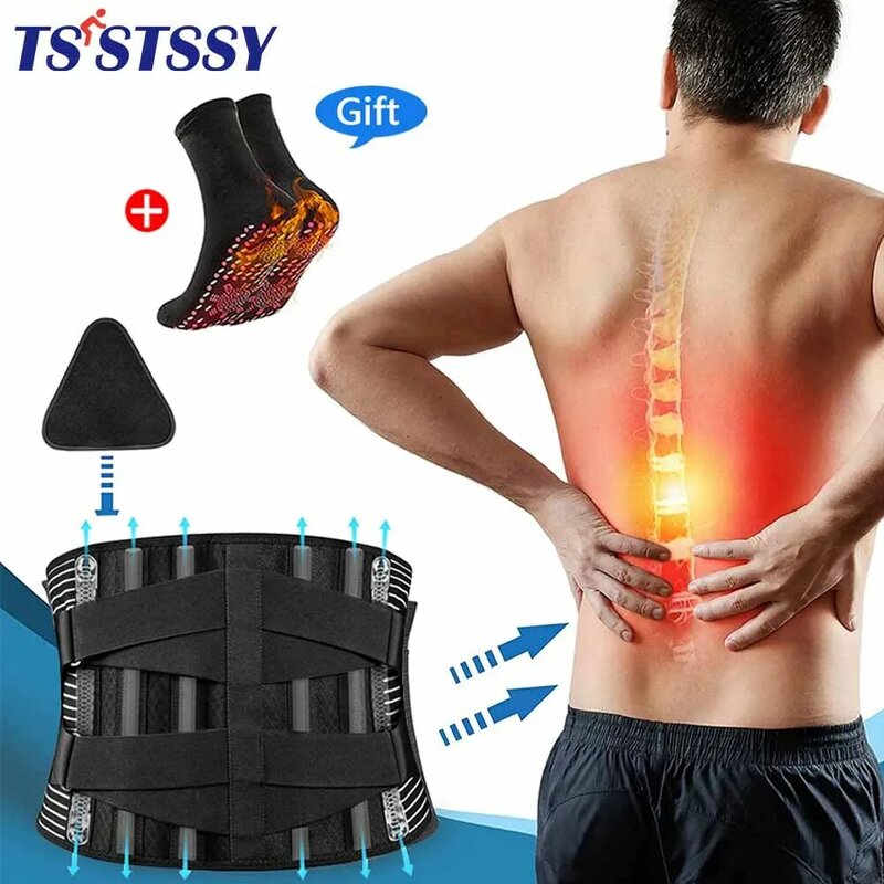 Attelle dorsale pour le bas du dos, ceinture de soutien du dos avec 6 supports en acier inoxydable pour soulager la douleur du bas du dos, sédentaire, sciatique