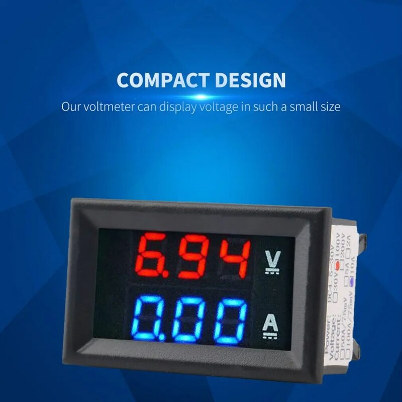 Mini voltímetro digital com LED, amp, tensão, painel atual, display duplo, azul e vermelho, calibre, DC 100 V, 10A