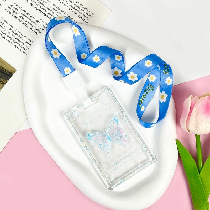 Ins Sliding Cover Transparent Card Covers Butterfly Pendant Card Holders Student Campus Card Bag Game Cards Access Cards Bag