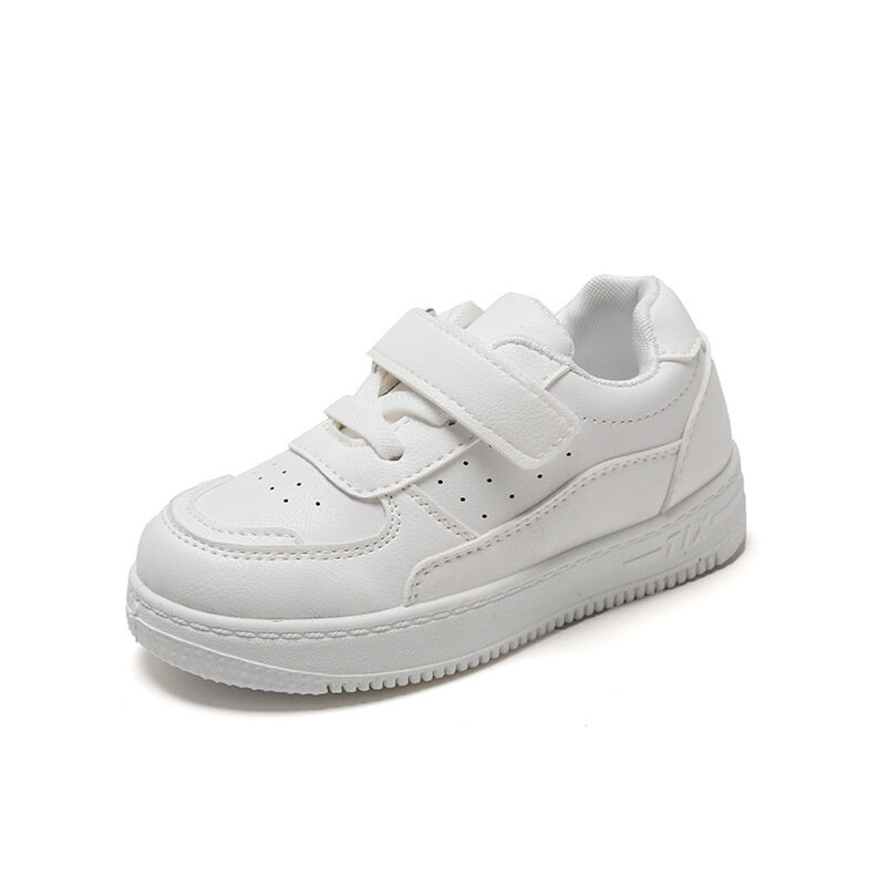 Sneaker Tenis untuk anak laki-laki perempuan, sepatu Sneakers olahraga sol lembut kulit putih kecil untuk anak laki-laki dan perempuan musim semi/musim gugur