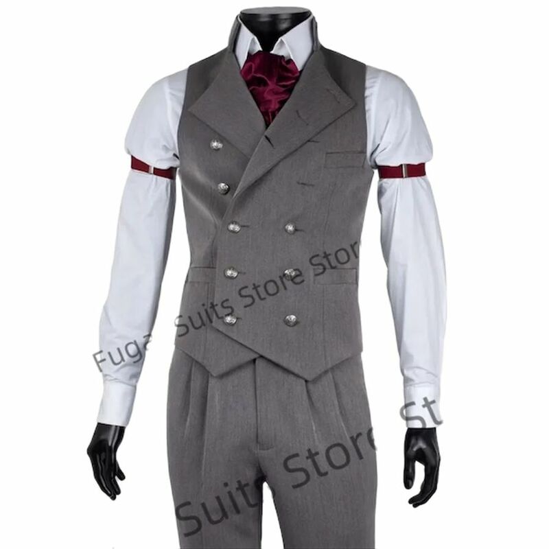 Traje clásico largo de color gris oscuro para hombre, esmoquin ajustado de doble botonadura para novio, conjunto de 3 piezas, traje de negocios para hombre