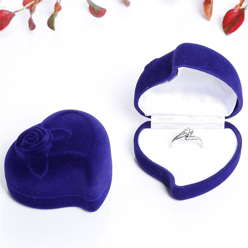 Joyero de terciopelo con forma de corazón, caja organizadora de joyería, propuesta de compromiso para el Día de San Valentín, anillo de boda, regalo