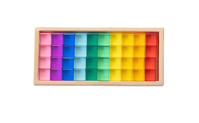 Радужные кубики Монтессори, радужные математические кубики, Обучающие радужные кубики в коробке, штабелируемые кубики с драгоценными камнями для детей