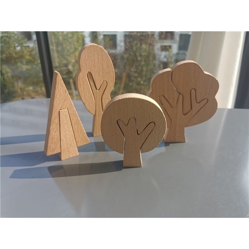 Drewniane zabawkowe klocki DIY tęczowe drzewa leśne drzewka dla dzieci budowanie układania w stos