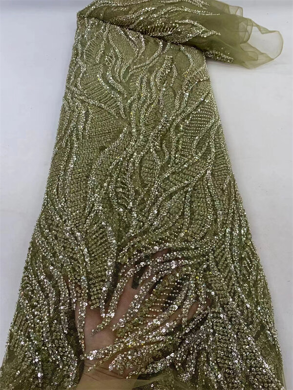 Tela de encaje de tul con lentejuelas africanas para mujer, tela de red francesa nigeriana de alta calidad, Material de vestido de novia, 5 yardas, 2024
