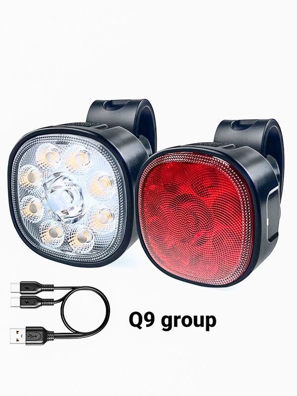 CYCLAMI Bike Light Rechargeable Waterproof Bicycle Front Light with Taillight Set Flashlight Bicycle Light Set Cycling LED Q9