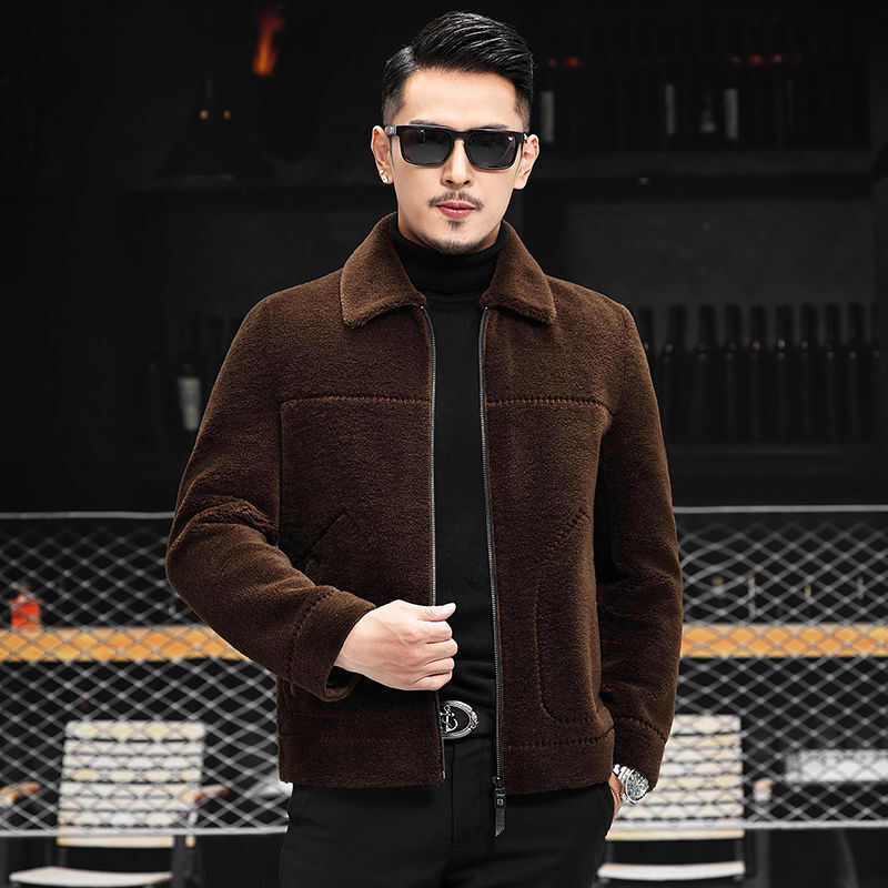2023 Men Autumn Winter New Genuine Wool Fur Coats Men's Solid Color Warm Overcoats Male Short Sheep Shearing Jackets I549