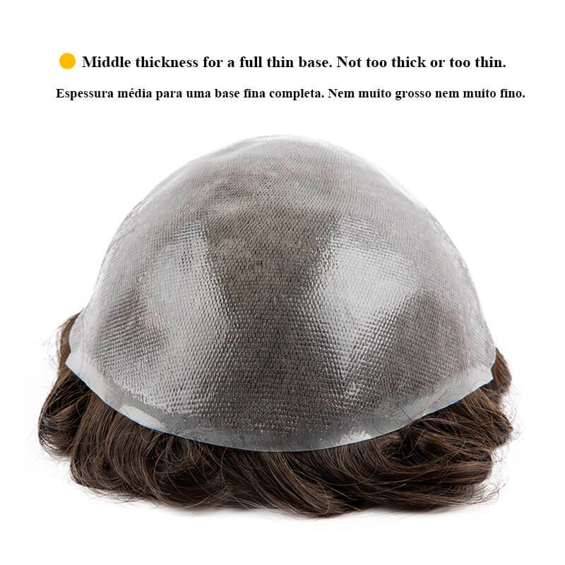 Protesi per capelli maschili 0.08mm parrucca da uomo con pelle annodata 6 "parrucca per capelli parrucchino per uomo 100% parrucca da uomo con capelli umani morbidi indiani