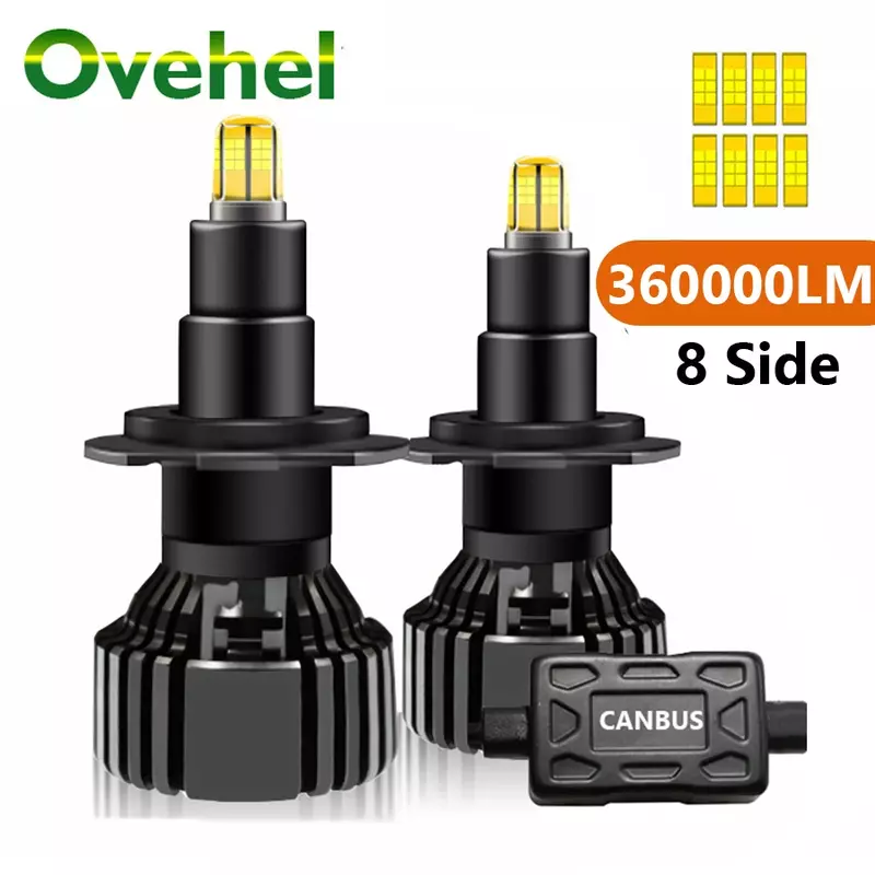 Ovehel-車のヘッドライト電球、フォグランプ、6000k、12v、h4、360000lm、h1、h7、LED 360、hb3、hb4、9012、hir2、d1s、d2s、h11、h8、9006、9005、車のヘッドライト