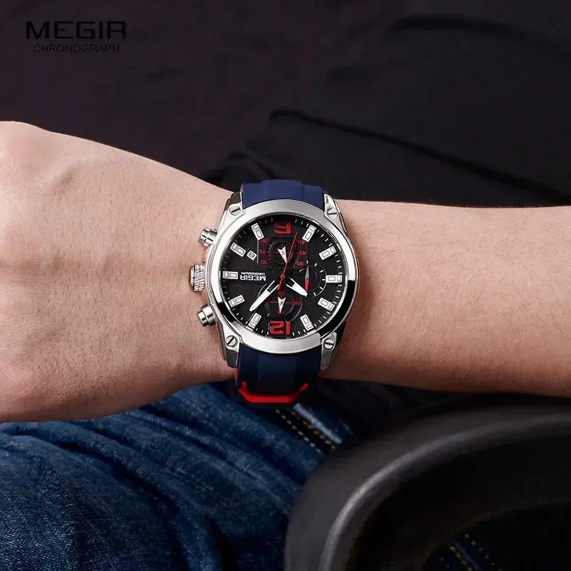 Męski chronograf analogowy zegarek z datownikiem kwarcowy smvp, świecące dłonie, wodoodporny pasek z gumy silikonowej zegarek dla człowieka