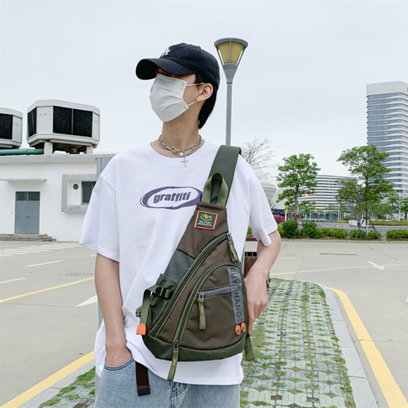 New Male Shoulder Bags Travel Crossbody Bags Men Military Chest Bag for School Trip Waterproof Nylon Messenger Bag Black Green