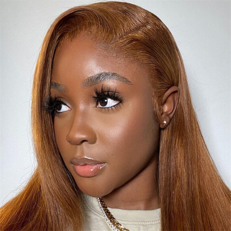 26'' Soft Long Silky Straight 180Density Brown Blonde Lace Front Wig For Black Women BabyHair Heat Resistant Glueless Preplucked