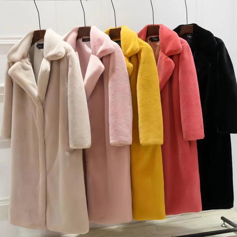 Abrigos de piel de visón de imitación para mujer, abrigo largo holgado y grueso, chaqueta de peluche cálida, Tops de invierno, 2023