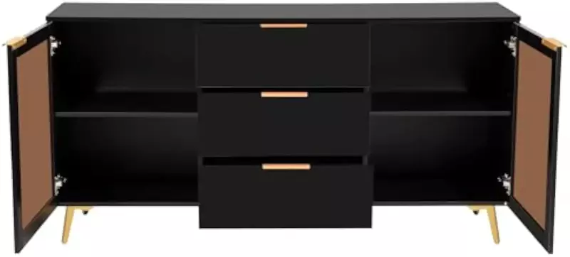 63 Inch Modern MDF Buffet Sideboard with 2 Doors,3 Drawers,Accent Storage Cabinets with Metal Handles for Dinning Living Room
