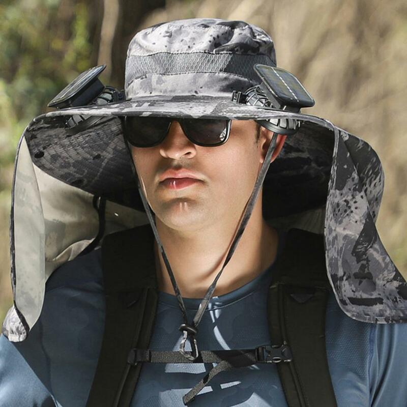 Kapelusz słoneczny z możliwością ładowania Kapelusz z wentylatorem słonecznym i ochroną przed promieniowaniem UV Podwójne wentylatory dla mężczyzn Składany kapelusz wędkarski z klapką na szyję do uprawiania turystyki pieszej