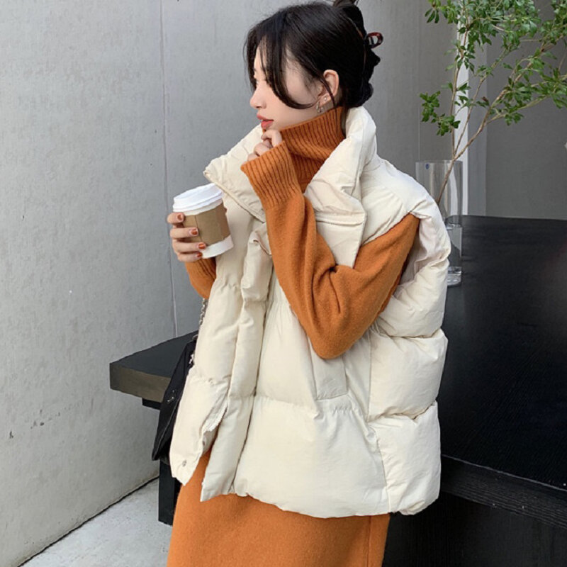 Wisher&Tong New In Women's Down Cotton Short Vests Winter 2022 Korean Style Thick Warm Coat Gilets Sleeveless Jacket Weste Femme