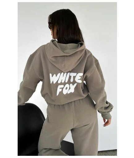 Conjunto de roupas esportivas com capuz Fox branco feminino, moletom com capuz, calças esportivas, calças de jogging, letras impressas, primavera, 2022, 2 peças