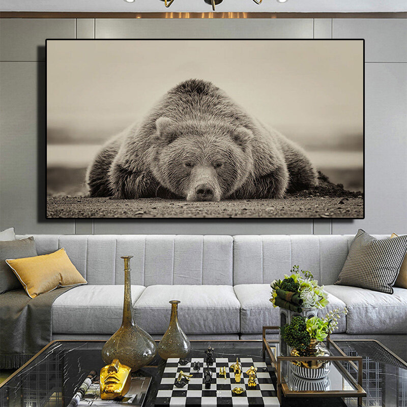 Póster de pared de Animal moderno, imagen artística de oso tumbado en el suelo, pintura en lienzo, impresión decorativa para decoración del hogar de la sala de estar