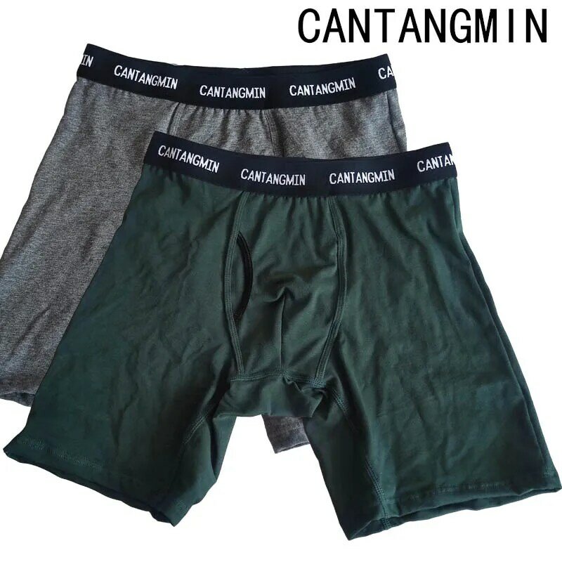 Cantangmin กางเกงบ็อกเซอร์ขายาวสำหรับผู้ชายกางเกงผ้าฝ้ายระบายอากาศได้ดีกางเกงขาสั้นมียี่ห้อกางเกงในชาย
