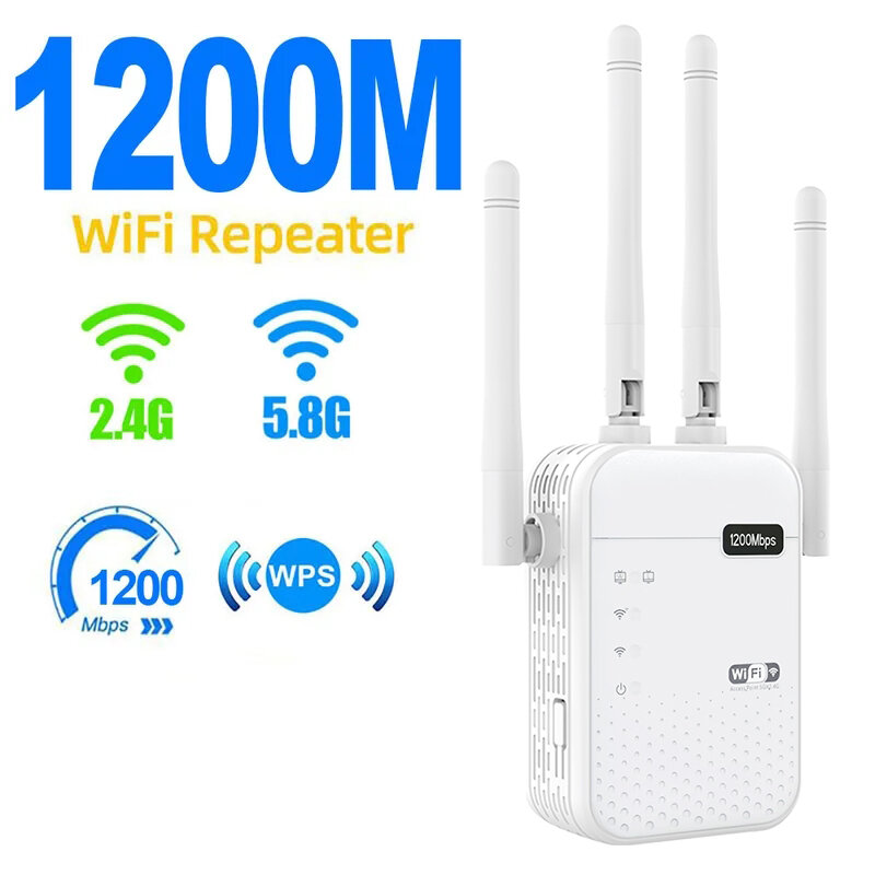 ตัวขยายสัญญาณ WiFi 1200Mbps ตัวขยายสัญญาณ WiFi ไร้สายเราเตอร์ขยายสัญญาณเครือข่ายแบบดูอัลแบนด์ยาว5G 2.4G