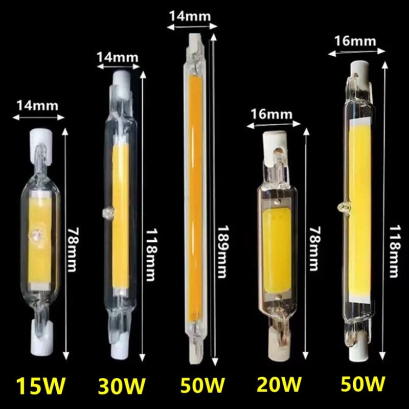 R7S COB لمبة كهربائية عالية الطاقة ، أنبوب زجاجي ، 78 مللي متر ، 118 مللي متر ، 189 مللي متر ، J78 ، J118 ، التيار المتناوب 110 فولت ، 220 فولت ، الإضاءة المنزلية ، استبدال مصباح الهالوجين