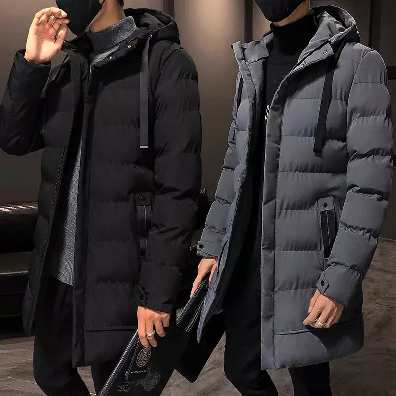 남성용 중간 길이 파카 재킷, 두껍고 따뜻한 바람막이 롱 패션, 모피 칼라 열 파카, 패딩 남성 의류, 겨울